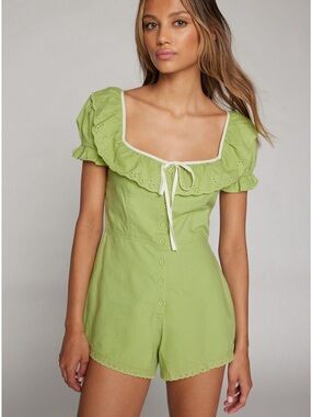 Kimichi blue Green Ruffle-Trim Short Jumpsuit